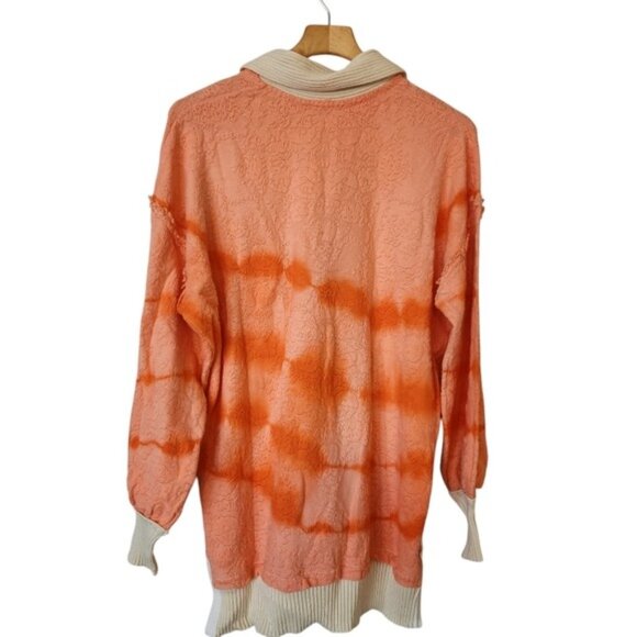 Free People Oversized Orange Peach Polo Sweater Comfy Classic Prep Casual Cute - Picture 3 of 16